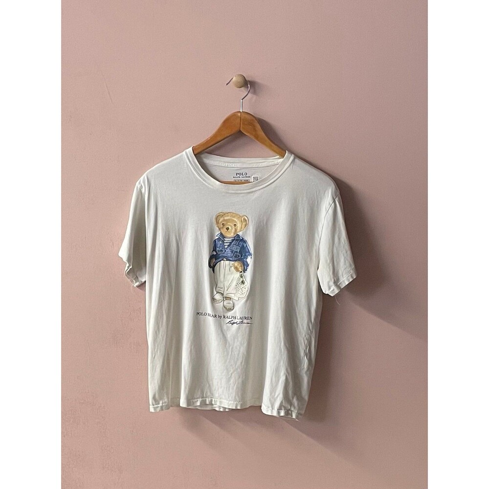 Rare Polo Ralph Lauren Women’s White Bear Graphic T-Shirt Size XL